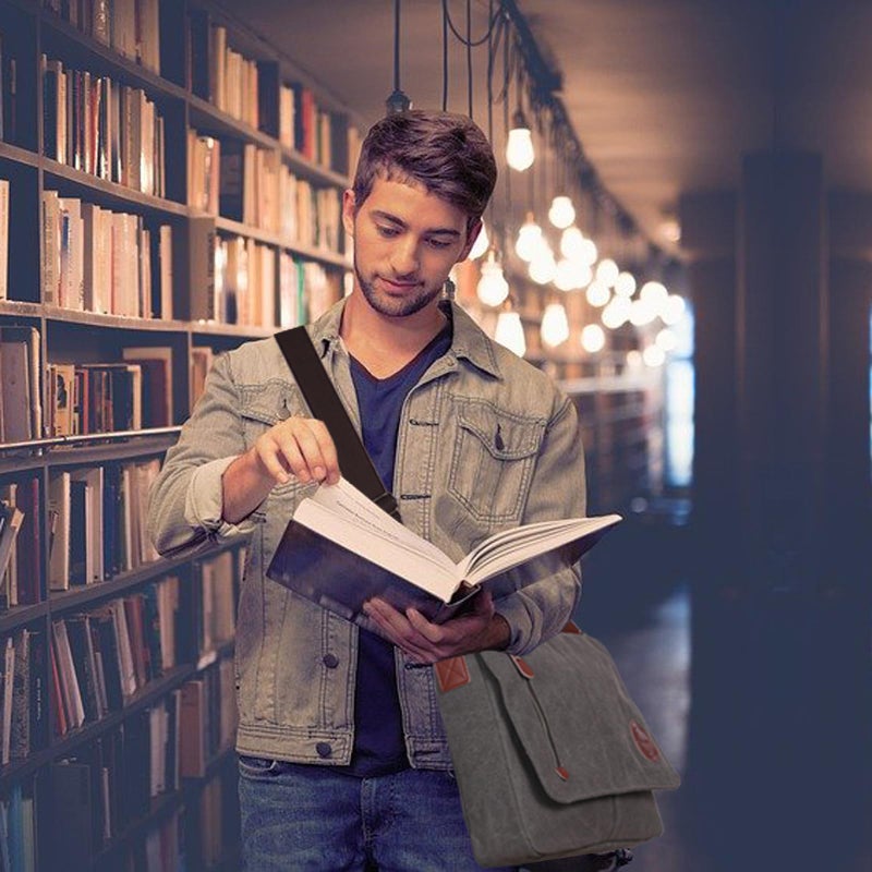 Mactso Vintage Canvas Satchel Messenger Bag for Men Women,Travel Shoulder bag 13.5" Laptop Bags Bookbag (Grey) - Image 4